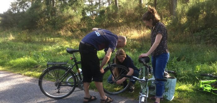 Family group on bike ride