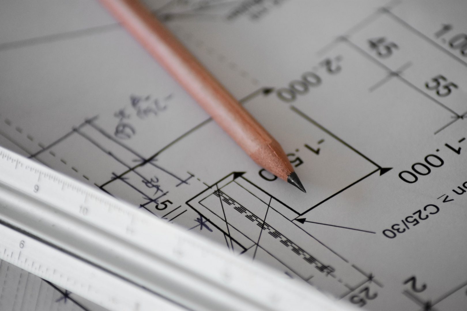 Close up of a blueprint of bulding plans