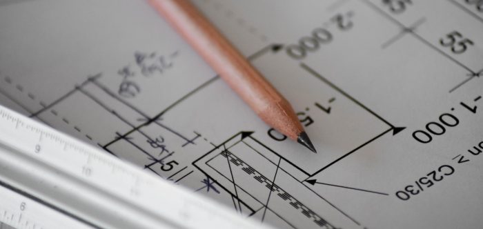 Close up of a blueprint of bulding plans