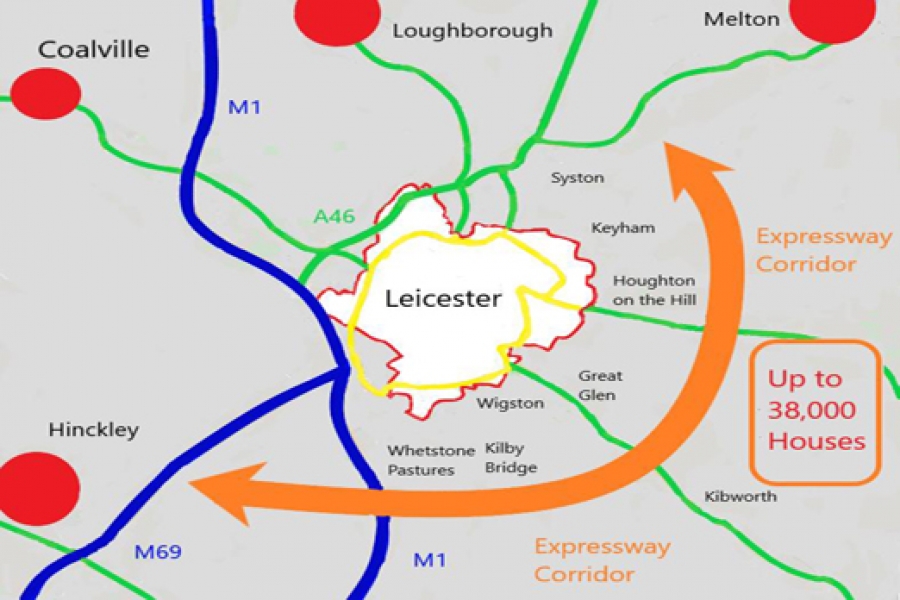 Map showing the proposed A46 Expressway corridor